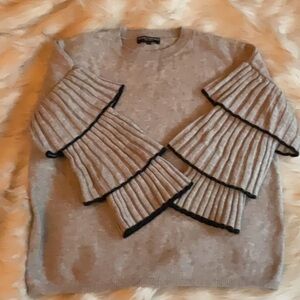 Central Park West Gray Sweater with Black Trim